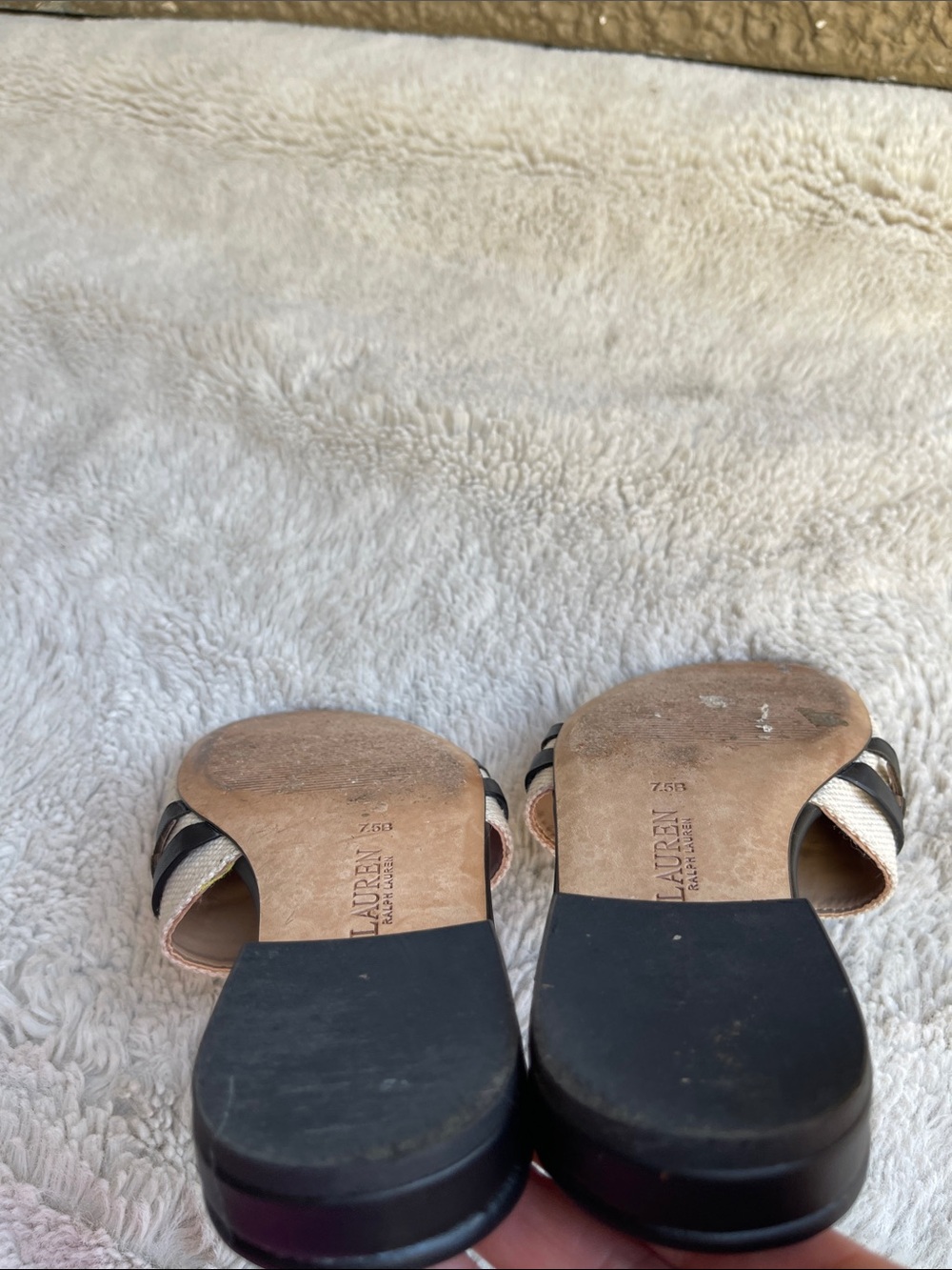 Lauren Ralph Lauren Alegra Leather Canvas Slide Sandals Size 7.5 - Picture 7 of 10